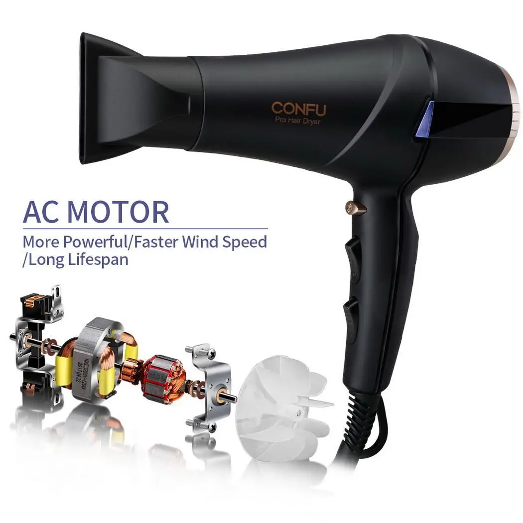 

Professional Hot and Cold Negative Ionic 18.5m/s Yes Light Indicator Fast Drying 1875W Hair 2.53m Dryer Black