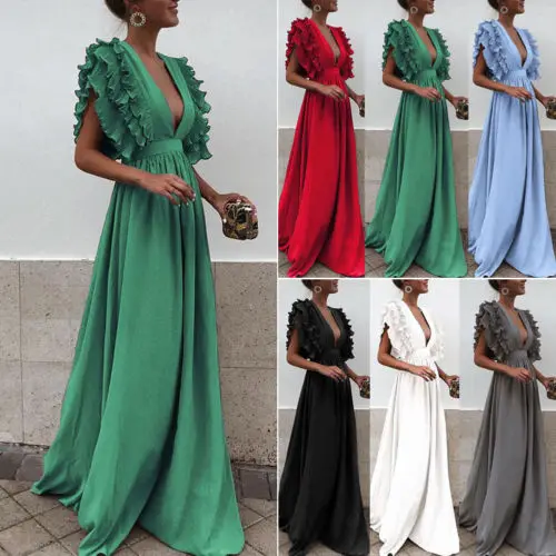 

Fashion Women's Long Chiffon Sleeveless Evening Formal Party Prom A-Line Maxi Dress