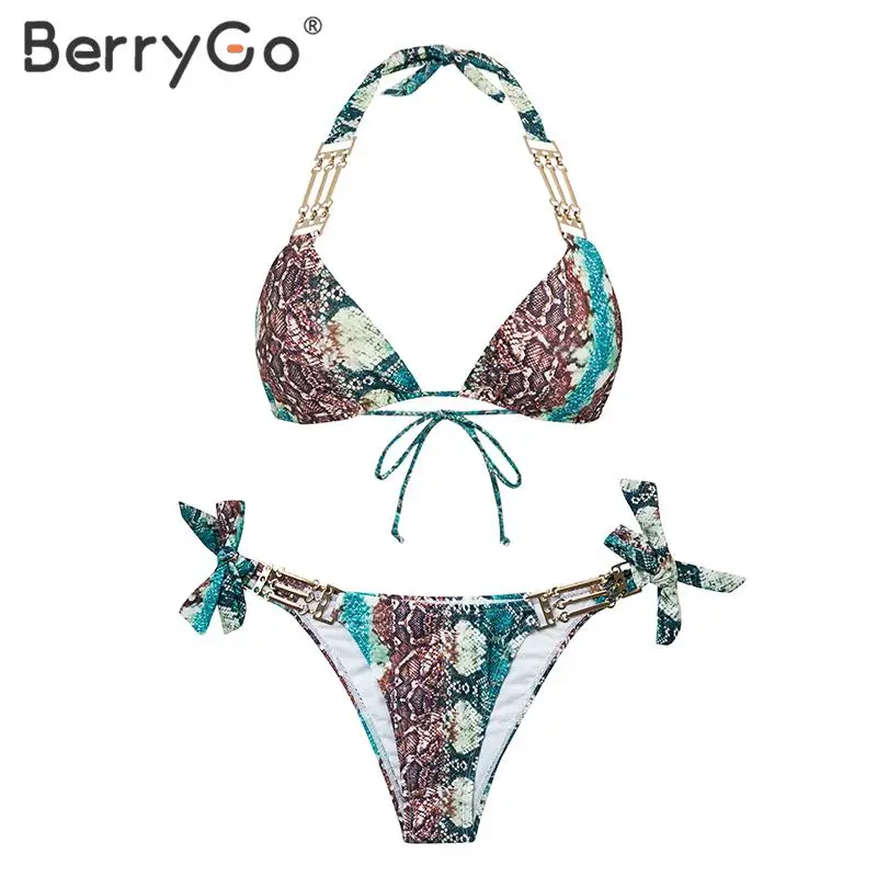 Женский купальник со змеиным принтом BerryGo пляжный купальный костюм шнуровкой и