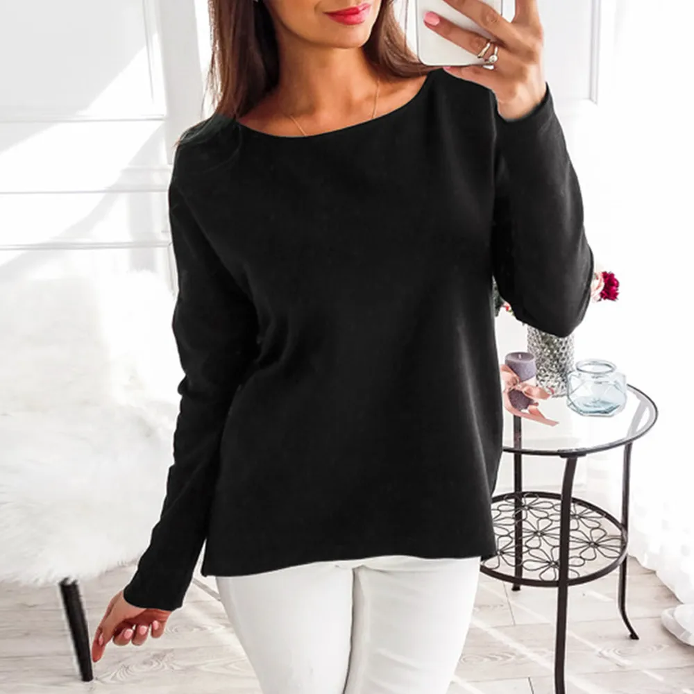 Women Casual Long Sleeve Solid Backless Sexy Shirt Blouse Top Pullover Plus Size