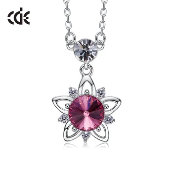 

CDE Embellished with crystals Necklace Pendants 100% 925 Sterling Silver Purple flowers fine Jewelry lover Women