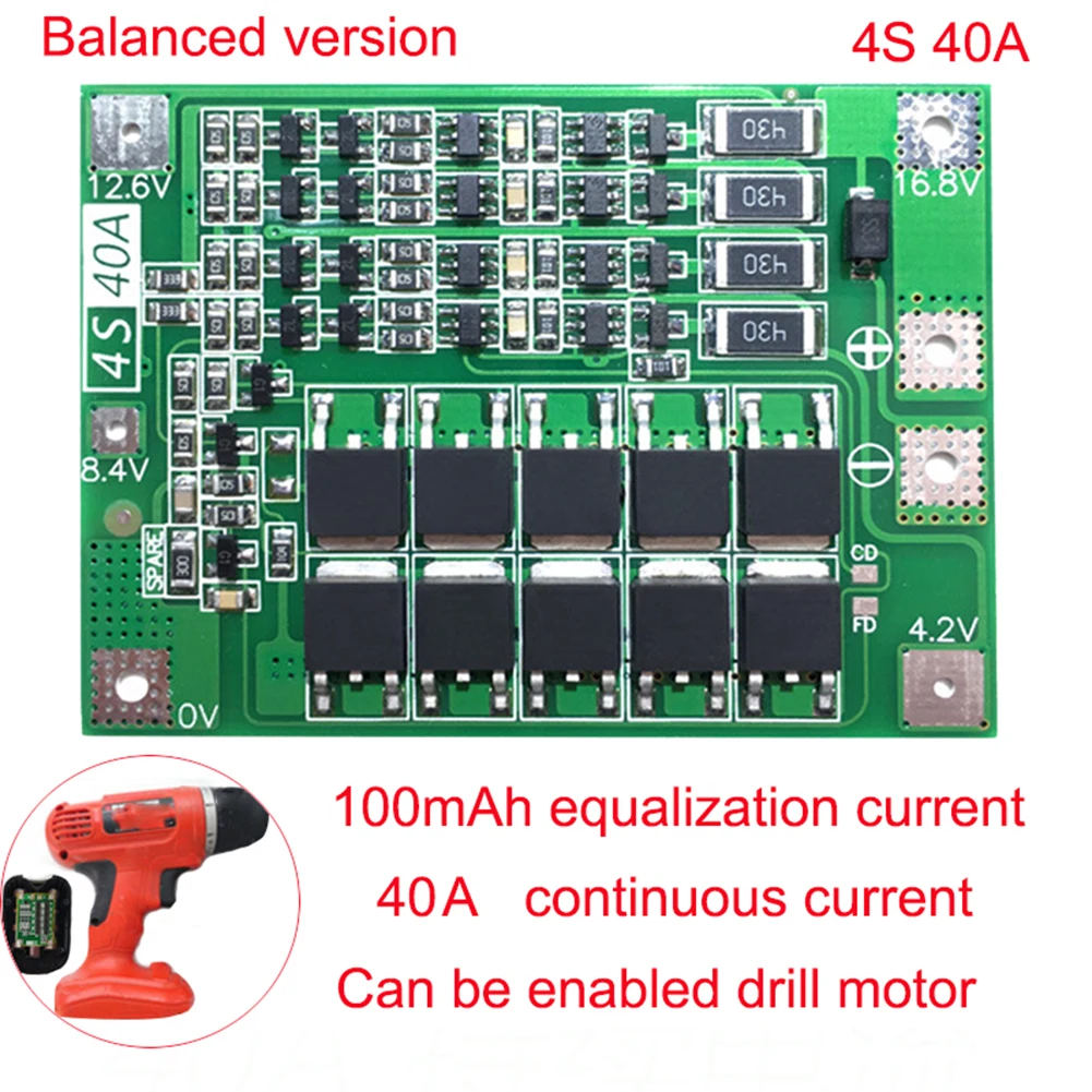 

4S 40A 12.8V 14.4V 18650 LiFePO4 BMS/ Lithium Iron Battery Protection Board with Equalization Start Drill Standard/Balance