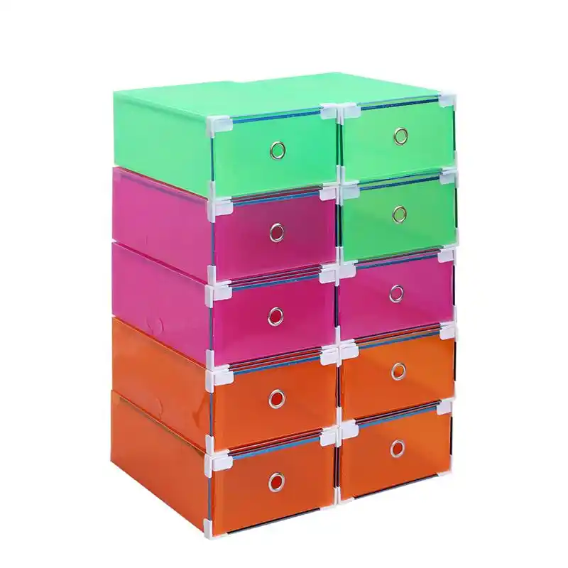 10pcs Shoe Boxes Plastic Crate Storage Clear Drawer Stackable