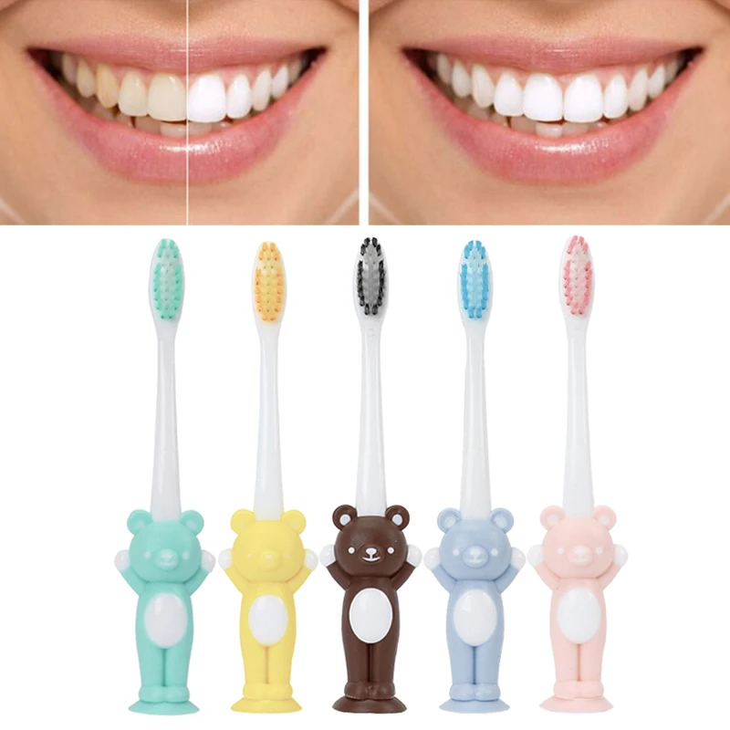 

NEW Children Kids Toothbrush Cartoon Handle Teeth Brush Oral Care Toothbrush Health Children's Tooth Brush Suction with Stand