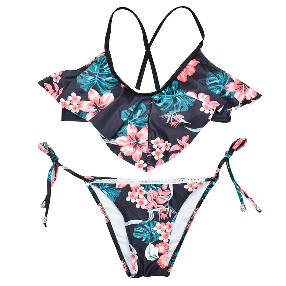 

Women Separate Female Floral Print Bandage Swimsuit Fused For Girls Swimwear Bikini Bathing Suit Maillot De Bain Femme 2019