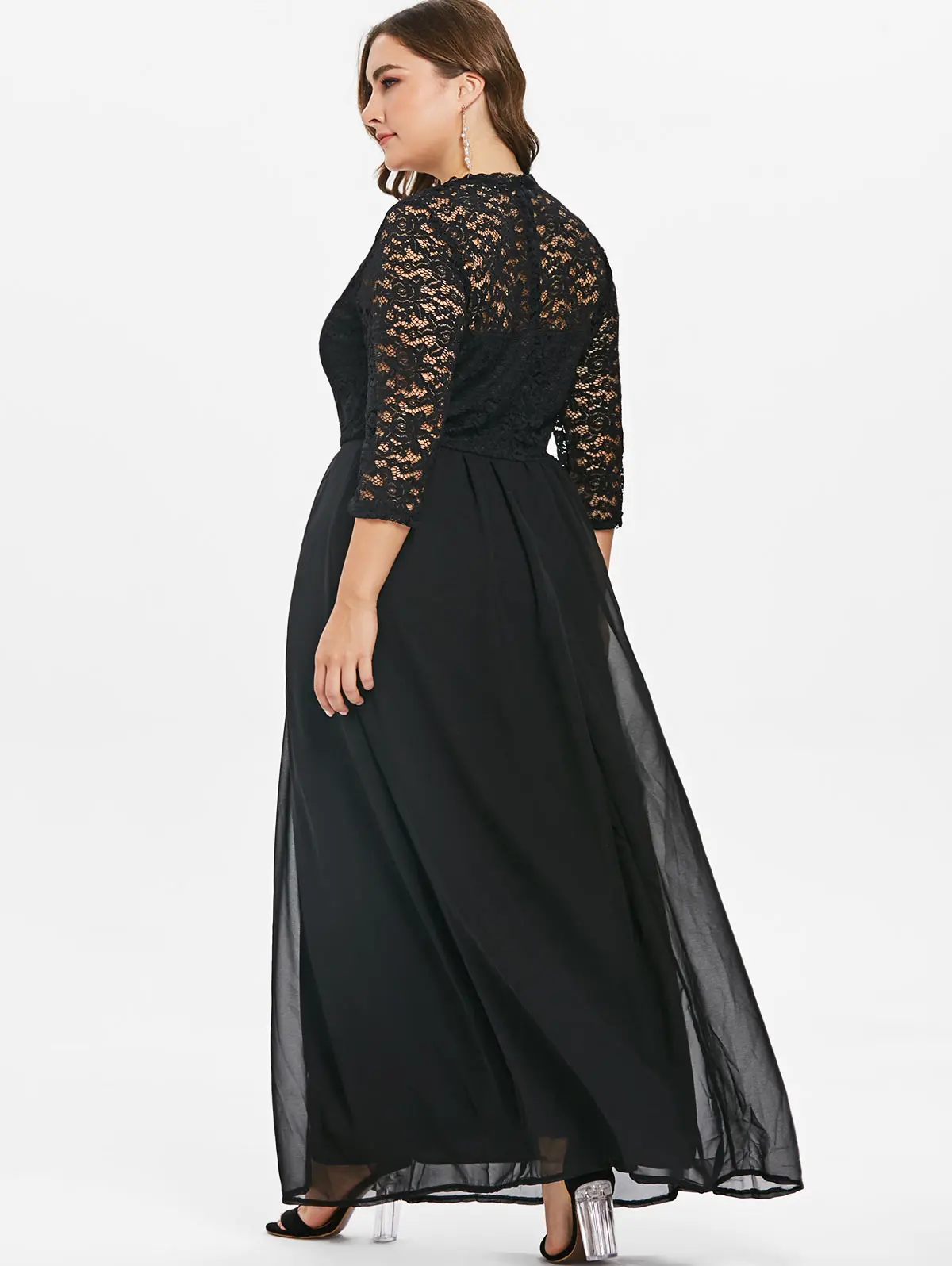 high waist belted lace panel maxi dress
