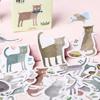 

45Pcs/Box Cat Kawaii Sticker Cartoon Adhesive Stickers Cute Stationery Sticker For Decor Scrapbooking DIY Diary Photo Album