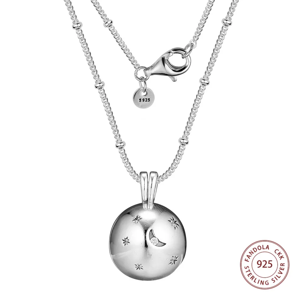 Настоящее 925 пробы серебро луна и звезды шар кулон ожерелья для женщин оригинальные ювелирные изделия делая цепь 60 см