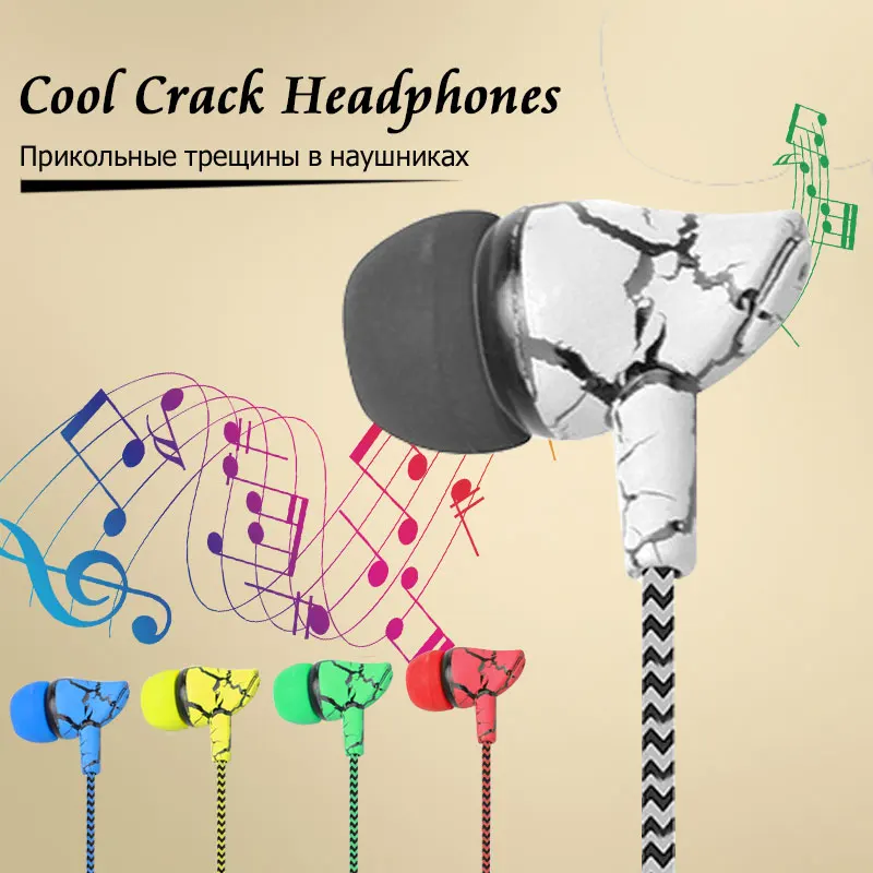 

Sport earphone Crack Braided HeadsetS Wired In-ear with Microphone 3.5mm Control Super Bass Universal For Android iphone MP3