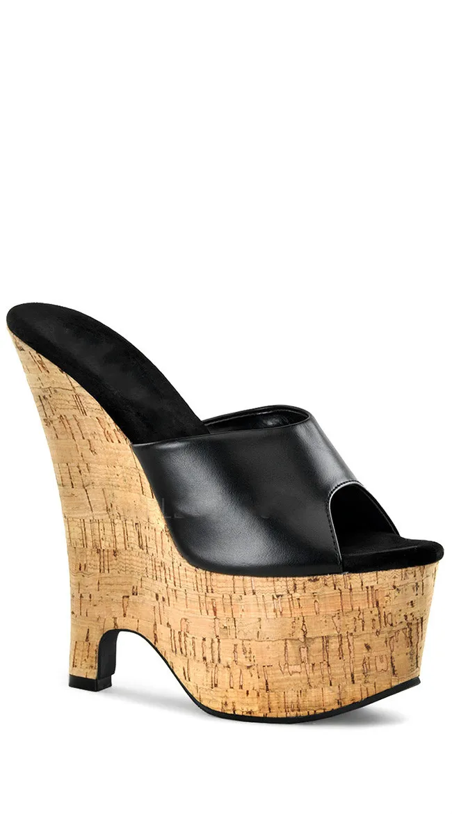 

carole levy 2019 new fashion woman summer shoes 17CM wedges leather/PVC Clear night-club outside slipper sexy lady slides