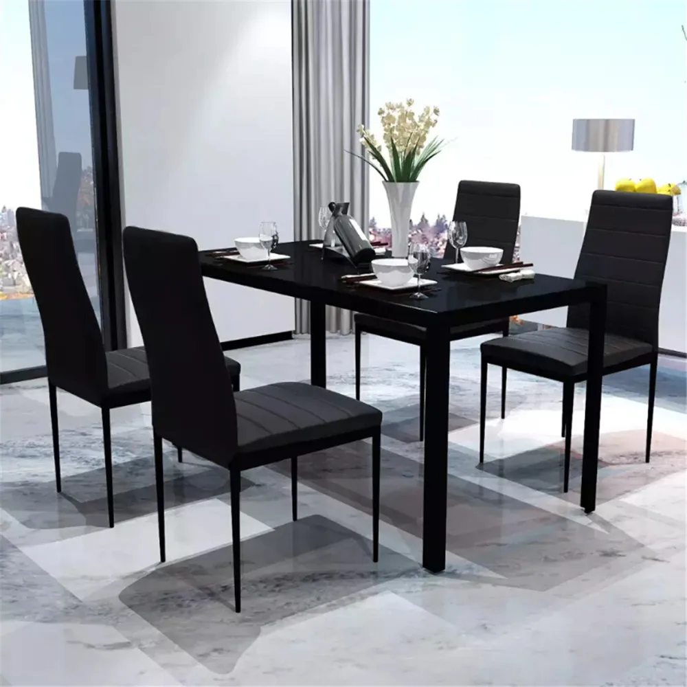 vidaXL Black Five Piece Dining Table Set Dining Table and Chair Glass Table Synthetic Leather Chairs Kitchen Home Furniture