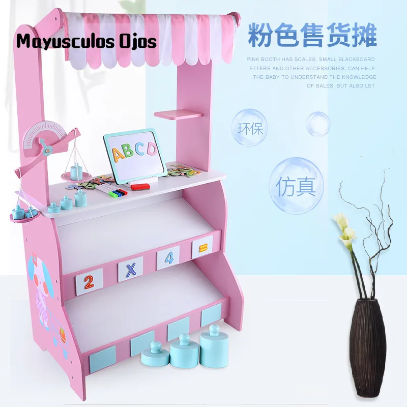 

Wooden House Pink Selling Stand Educational Toys Children Scenario Imitation Kindergarten Playground Configuration Gift