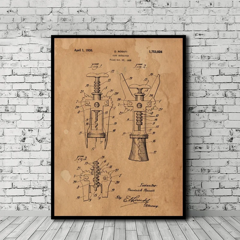 Corkscrew Patent Wine Opener Kitchen Artwork Patent Art ...