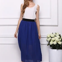 Летняя Сексуальная шифоновая юбка чистый цветной эластичный пояс Длинная юбка дресс-код