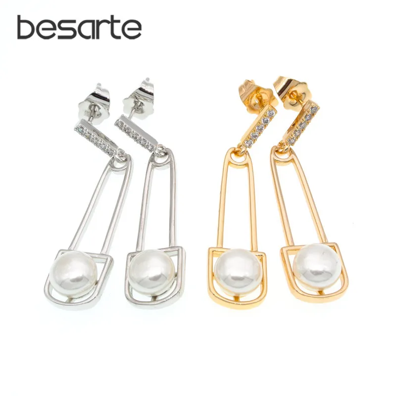 Oro/Bianco Ciondola Gli Orecchini Di Perle Donne Parel Oorbellen Perla Gioielli Aretes De Perlas Joyas Kolczyki Bizuteria Kupe E0710