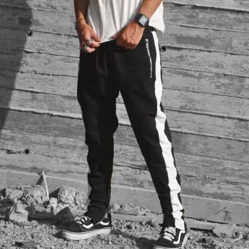 2019 رجل سستة جيب انكه البريدي السراويل الترنك طويلة Dawstring Sweatpants الجانب مخطط خليط عارضة الرجعية السراويل سروال رجالي