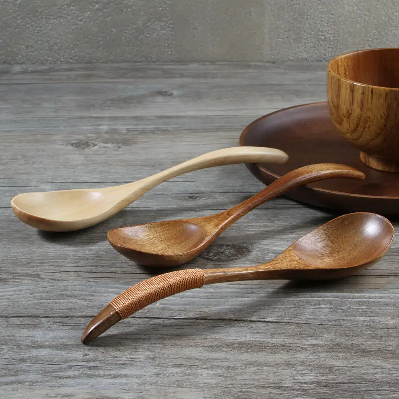 Вакуумные деревянные ложки, большая ложка с длинной ручкой, детская ложка, деревянная десертная ложка для риса, супа, деревянная посуда, кухонная посуда