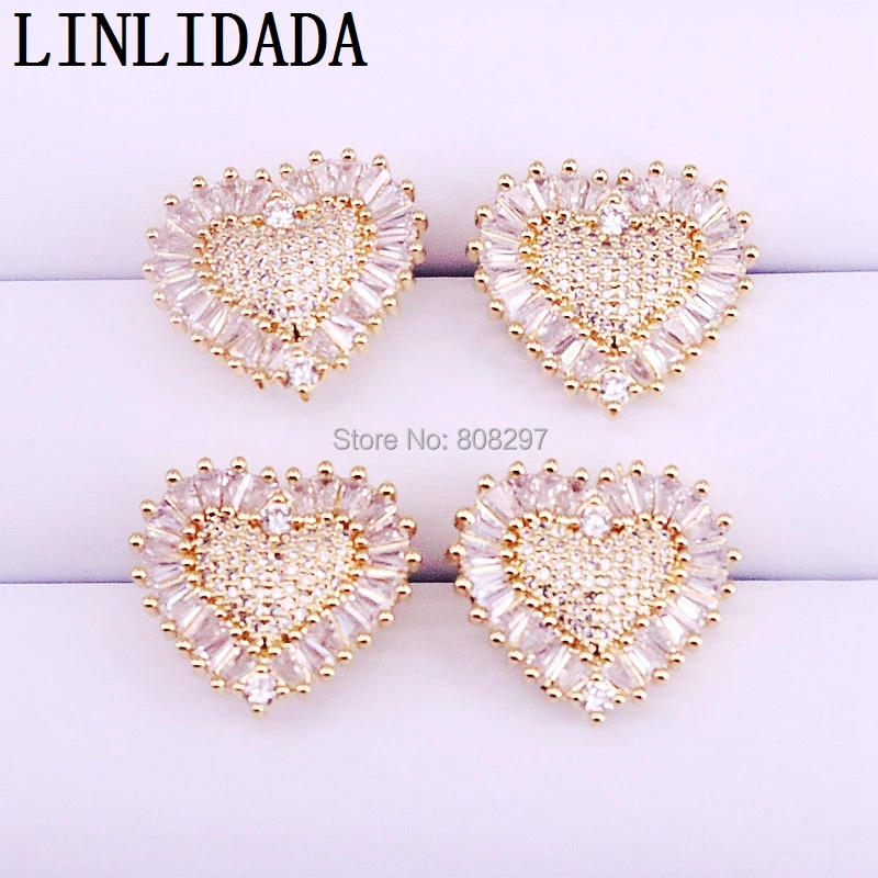 

5Pair Top Quality Gold Color Micro Paved CZ Zircon Heart Stud Earrings Jewelry Wedding Earring