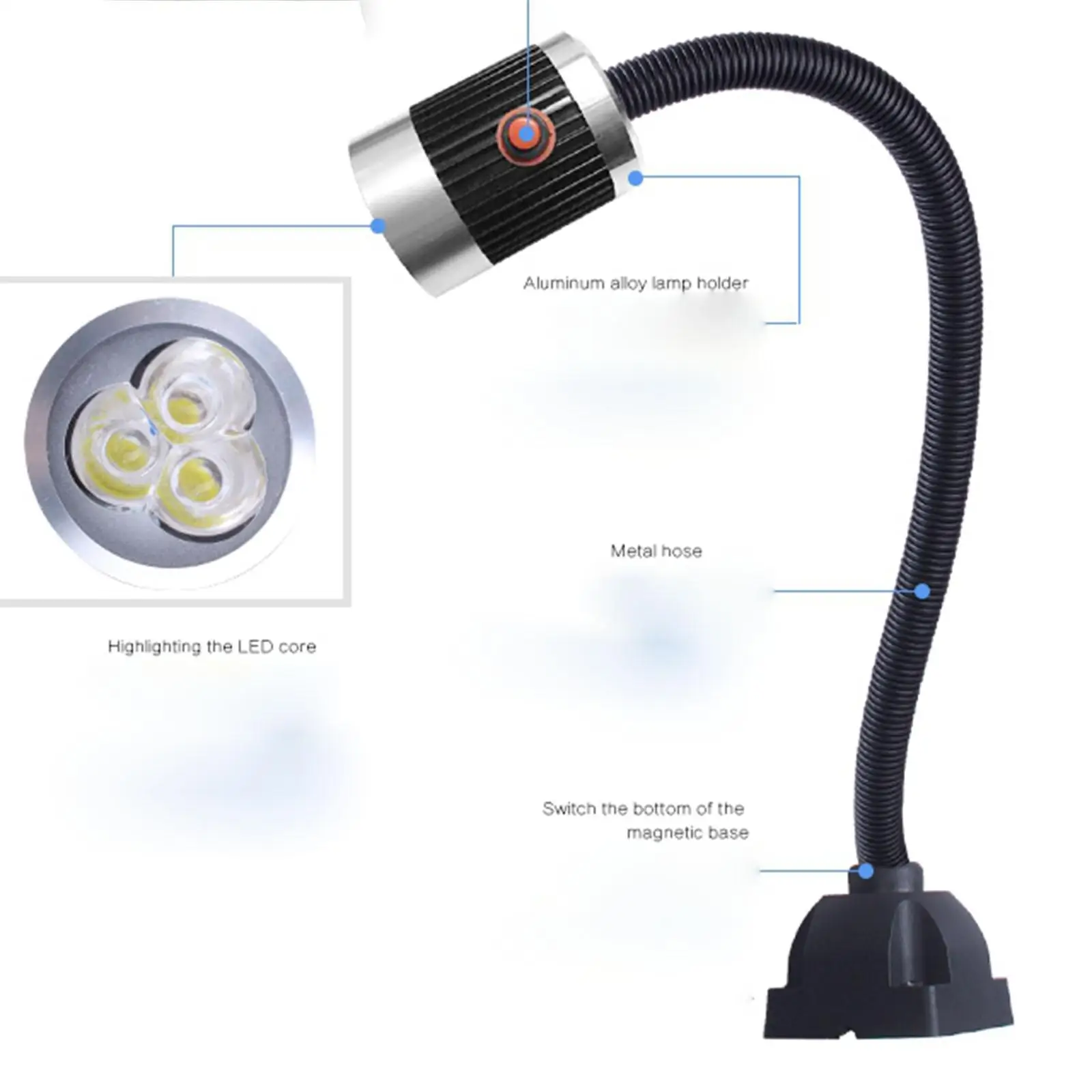 220v 9w Led Machine Werklamp 50cm Zwanenhals Industriële Cnc Machine