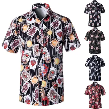 

Men Clothing Short Sleeve Mens Dress Shirts Camisa Masculina Summer Hawaii Casual Male Flower Print Shirt Plus Size 4XL