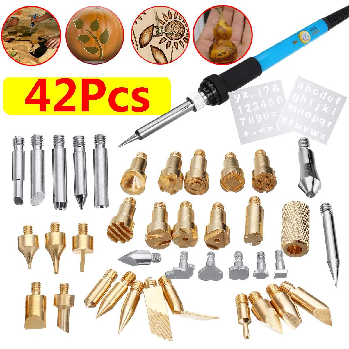 42Pcs 60W Electric Soldering Iron Kit Wood Burning Pen Tip ...