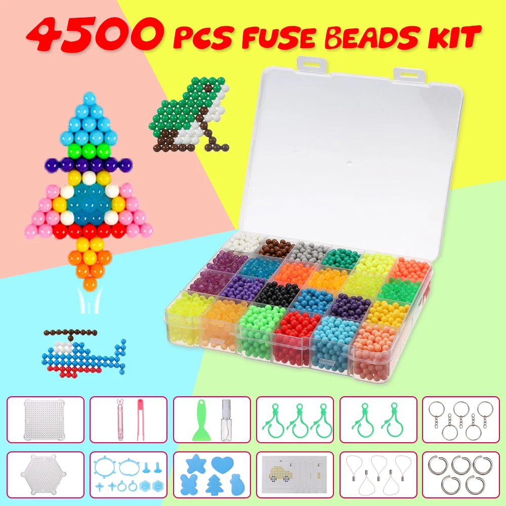 

4500PCs 24 Colors Water Fuse Beads Kit Magic Water Sticky Perler Beados Pegboard Set Puzzle Education Toys Kids Good Gifts