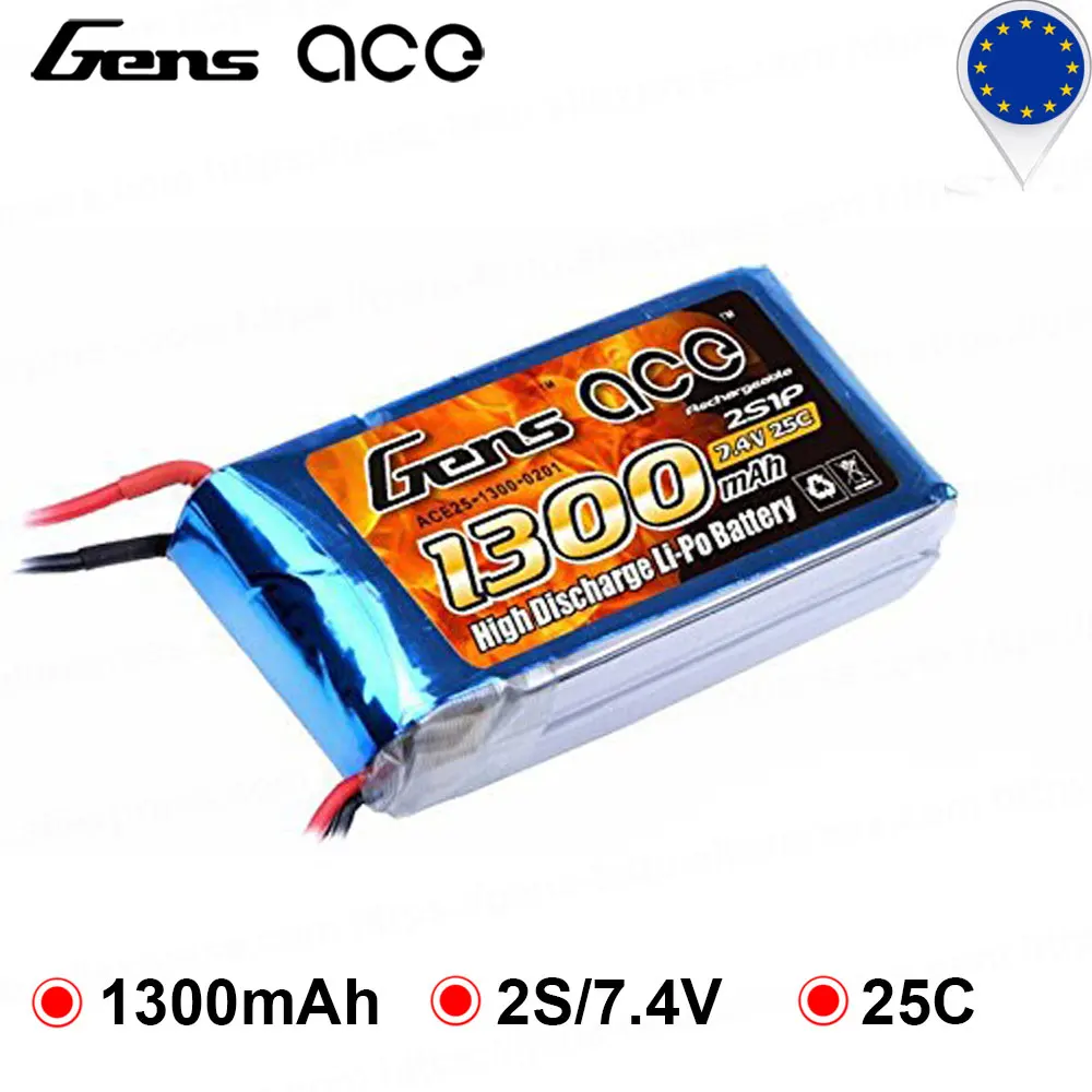 

Gens ace 7.4V 1300mAh 25C Lipo 2S Battery Pack Deans Plug Akku for RC Helicopter Quadapter Airplane Boat Car
