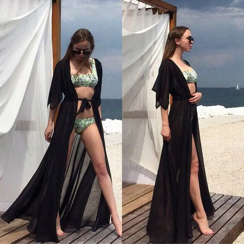 

Hot Women Summer Dress Swim Beach Dresses Solid Sundress Chiffon Kimono Beach Cardigan Bikini Cover Up Wrap Beachwear Long Dress