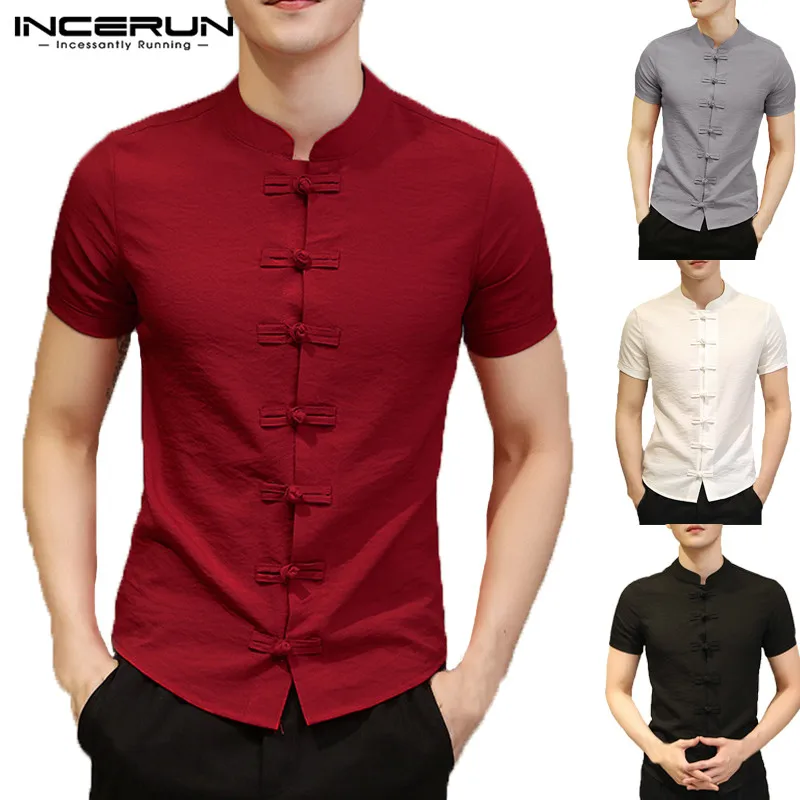 

2019 Plain Shirts Mens Dress Chinese Fashion Man Clothing Summer Tee Tops Dress Short Sleeve Slim Fit Button Down Camisa Chemise