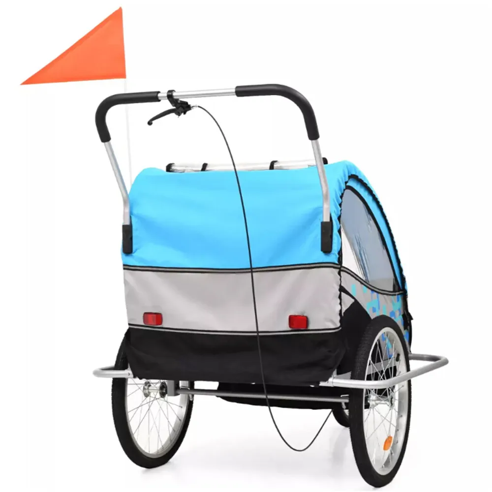 VidaXL 2-In-1 Kids' Bicycle Trailer And Stroller Blue Children Chairs Suitable For 1 To 2 Children Outdoor Children Furniture