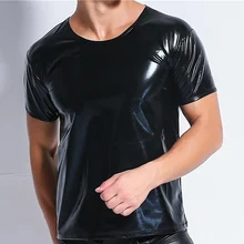 AIIOU, сексуальные мужские майки из искусственной кожи, футболка с коротким рукавом, мужское черное Гей Нижнее белье из искусственной кожи, Мужская Клубная одежда, сценические майки