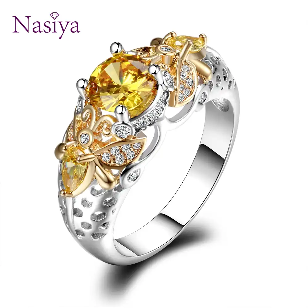 Yellow Citrine Animal Bee Finger Rings For Women Men With Zircon