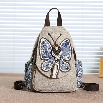 

Backpack Women Small Shoulder Bags Fashion Vintage National Style Literary Fan Shoulder Bag Travel Backpack Female