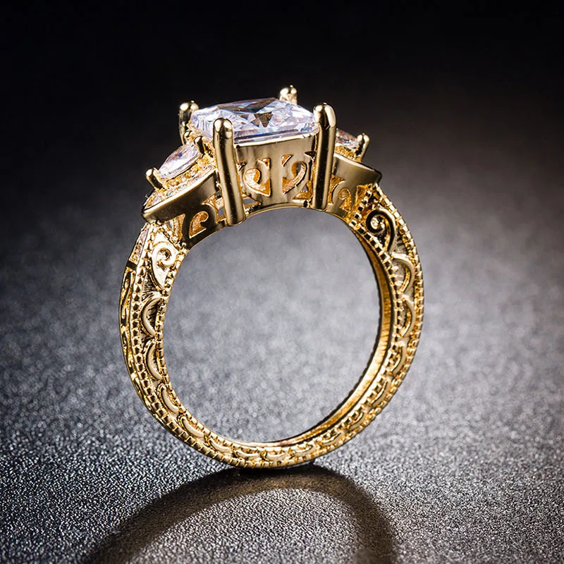 

18K Rose Gold Color Punk Ring Simple Design Sparkling Solitaire 1ct Amethyst Rose Quartz Forever Wedding Diamante Gemstone Rings