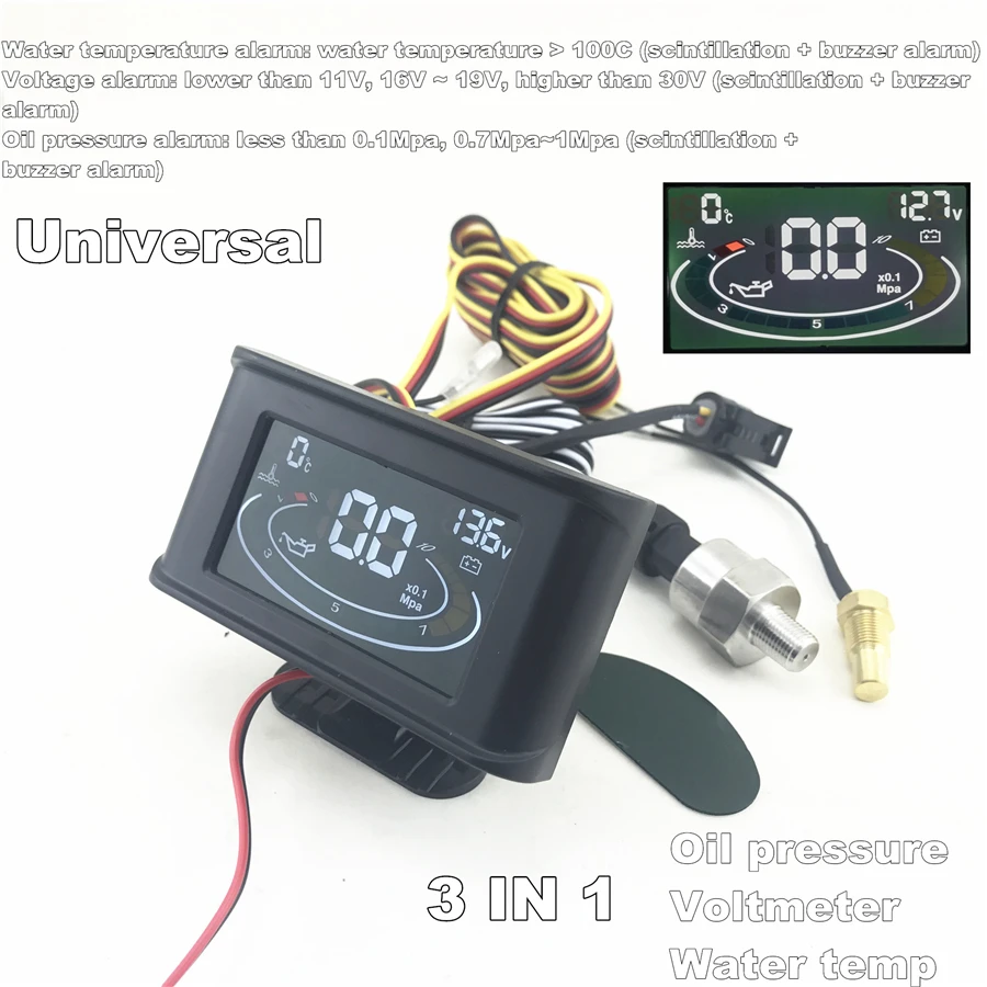 

Car Truck Water Temperature +Voltmeter Meter Oil Pressure Gauge LCD Digital Display with Water temp sensor