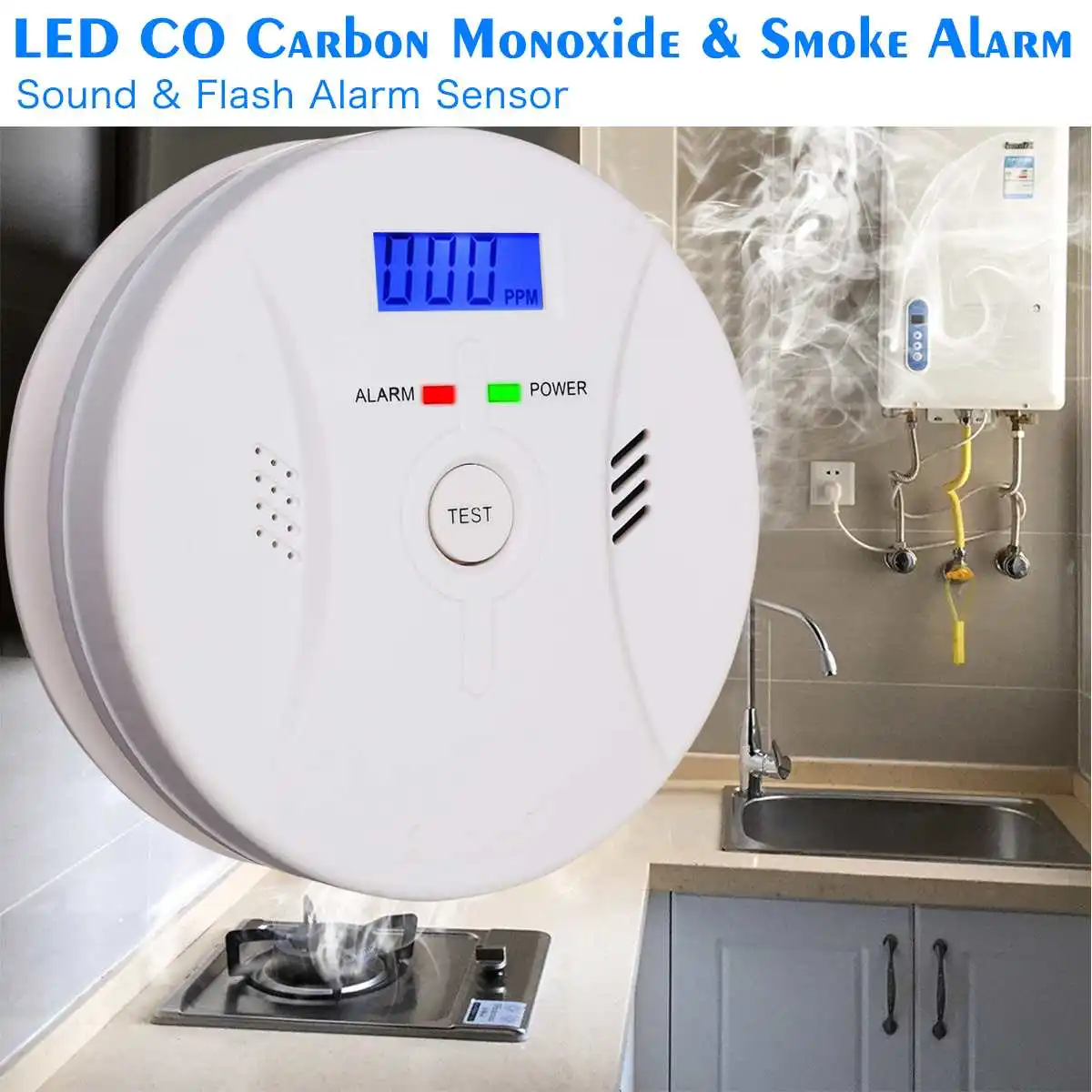 

LED Digital Display Carbon Monoxide Detectors Voice Strobe Home Security Safety Smoke CO Gas Carbon Alarm Detector Sensor Alarm