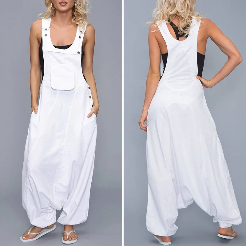 

Women Strappy Dungaree Drop Crotch Playsuit Loose Baggy Harem Pants Jumpsuit