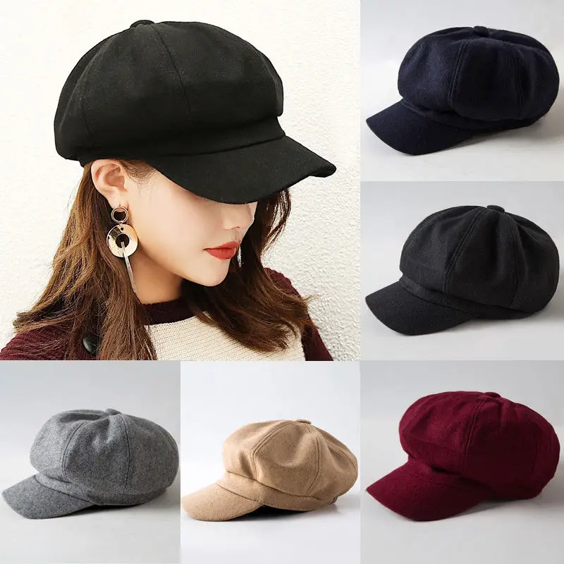 

New Fashion Women Solid Beret French Artist Warm Beanie Hat Winter Ski Cap New