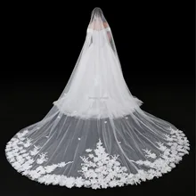 Роскошные однослойные белого цвета или цвета слоновой кости Длинные Свадебные вуали вуаль из тюля для невесты с расческой и цветами