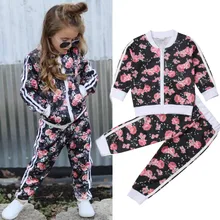 New Toddler Kids Baby Girl Clothes Set Casual Sportswear Floral Long Sleeve Jacket Coat Pants 2PCs Children Clothes