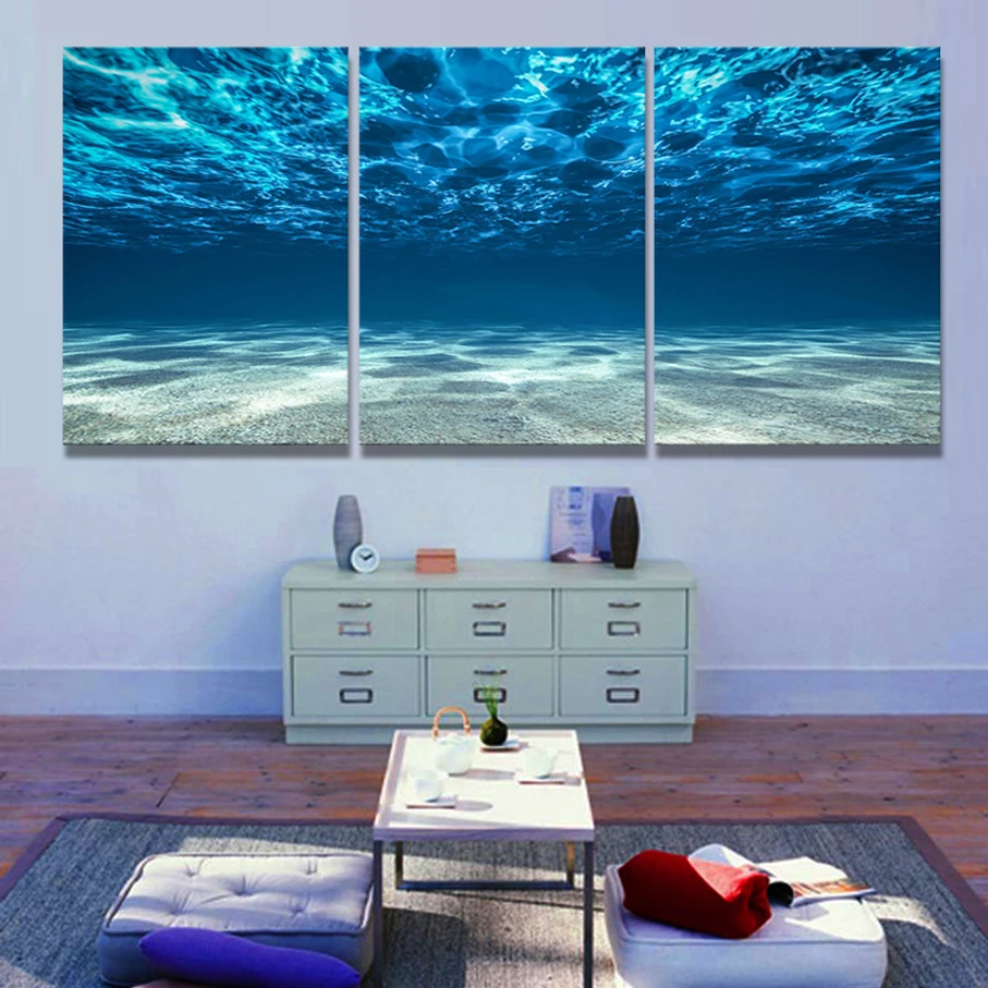3 Панели холст Paiting печать синий океан Настенная картина вид на море нижняя