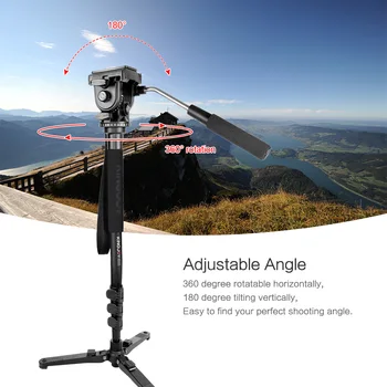 

KINGJOY Camera Monopod Unipod Aluminium Alloy with Fluid Ballhead Quick Release Plate Tripod Base Carry Bag Adjustable Height