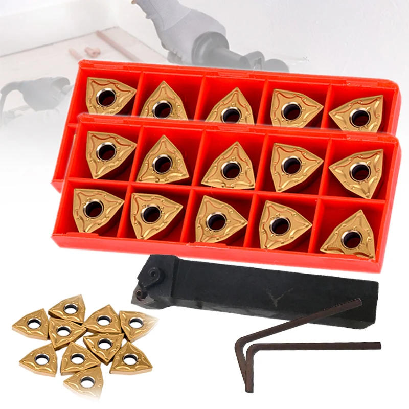 

1pc MWLNR2525M08 Lathe Turning Tool Holder 25*150mm Boring Bar + 10pcs WNMG080404 Carbide Inserts Gold Blades with Wrench