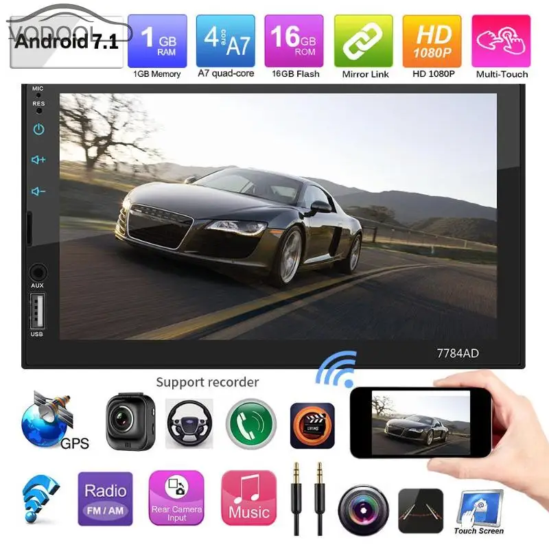 2Din " сенсорный экран Android 7,1 автомобильный стерео MP5 центральный мультимедиаплеер Bluetooth Wifi gps навигация FM радио с картой+ камера