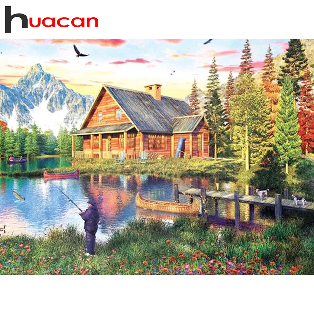 

Huacan Diamond Embroidery Full Display Scenic Home 5D DIY Cross Stitch Diamond Painting Full Square Mosaic Home Decor Gift