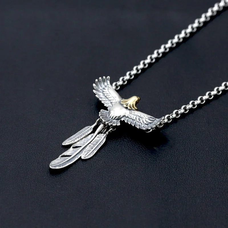 

Wholesale S925 Sterling Silver Jewelry Vintage Thai Silver shi shang nan nv Feather Pendant Creative Eagle Pendant