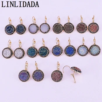 

10Pairs Charm Quartz Titanium Stone Earrings Mixed Color, Rhinestone Paved 18mm Round Jewelry Earrings