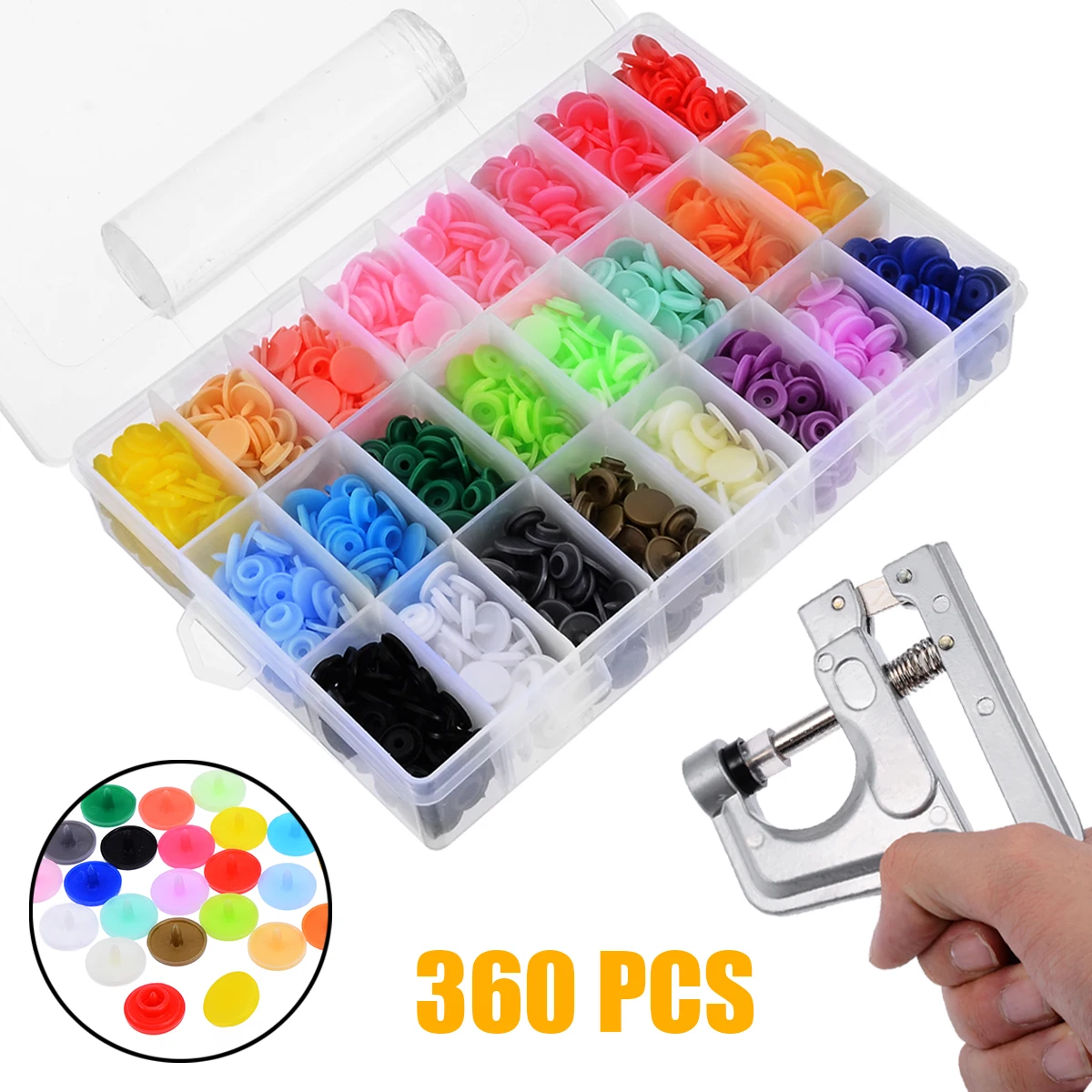 360sets Plastic Snap Buttons Fastener Kit Snap Pliers T5 Quilt Cover Sheet Button Garment