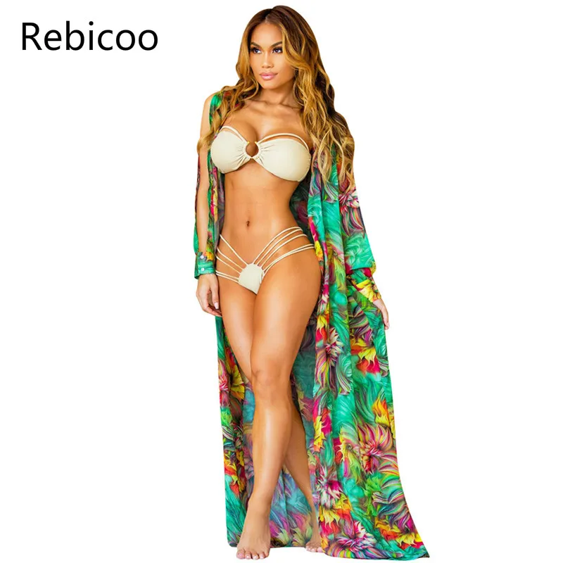 

Sexy Chiffon Long Puff Sleeve Tunic Beach Blouse Floral Print Plus Size Boho Ethnic Top Women 2019 Summer Kimono Shirts