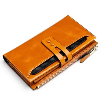 

New Women Purse Luxury Brand RFid Wallet Female Oil Wax Genuine Leather Clutch Vintage Long Multifunction Phone Pocket Carteria